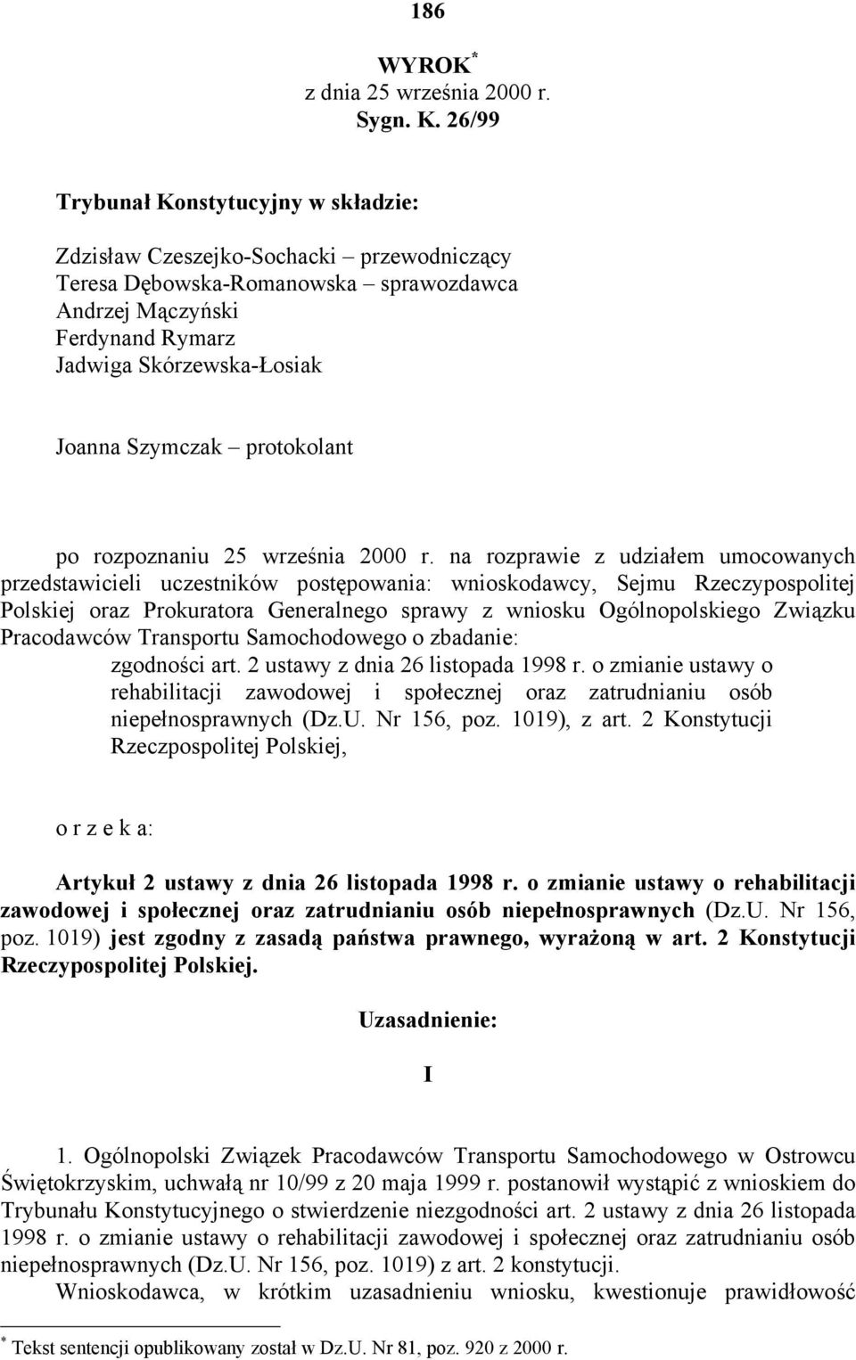 Szymczak protokolant po rozpoznaniu 25 września 2000 r.