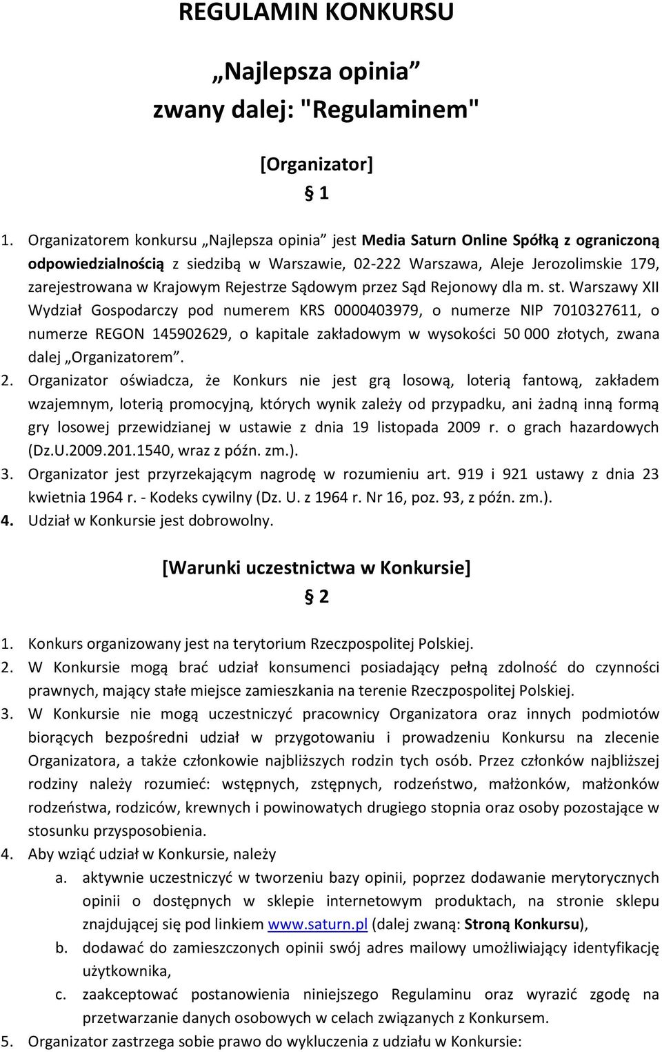 Rejestrze Sądowym przez Sąd Rejonowy dla m. st.