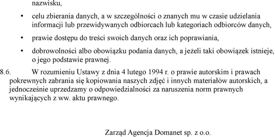 podstawie prawnej. 8.6. W rozumieniu Ustawy z dnia 4 lutego 1994 r.