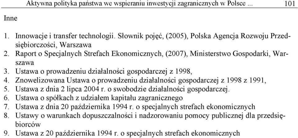 Ustawa o prowadzeniu działalności gospodarczej z 1998, 4. Znowelizowana Ustawa o prowadzeniu działalności gospodarczej z 1998 z 1991, 5. Ustawa z dnia 2 lipca 2004 r.