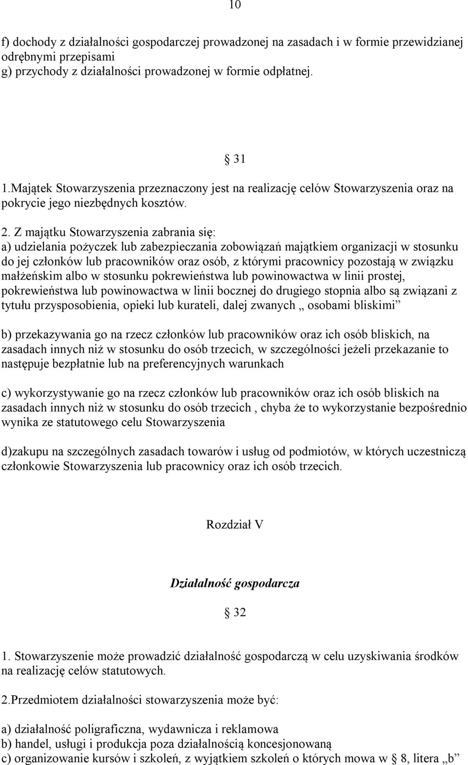 Z majątku Stowarzyszenia zabrania się: a) udzielania pożyczek lub zabezpieczania zobowiązań majątkiem organizacji w stosunku do jej członków lub pracowników oraz osób, z którymi pracownicy pozostają