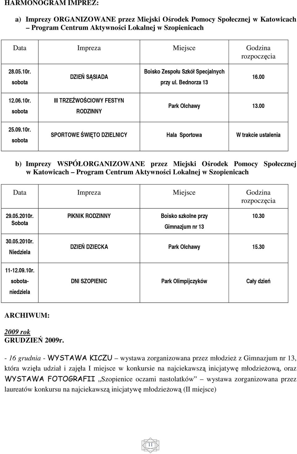 sobota III TRZEŹWOŚCIOWY FESTYN RODZINNY Park Olchawy 13.00 25.09.10r.