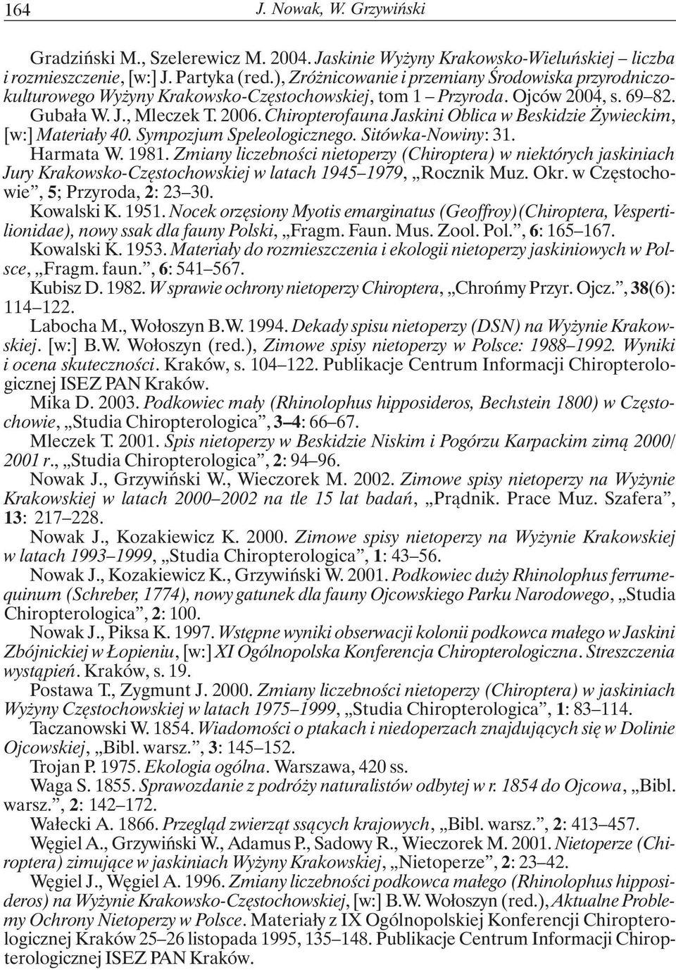 Chiropterofauna Jaskini Oblica w Beskidzie Żywieckim, [w:] Materiały 40. Sympozjum Speleologicznego. Sitówka-Nowiny: 31. Harmata W. 1981.