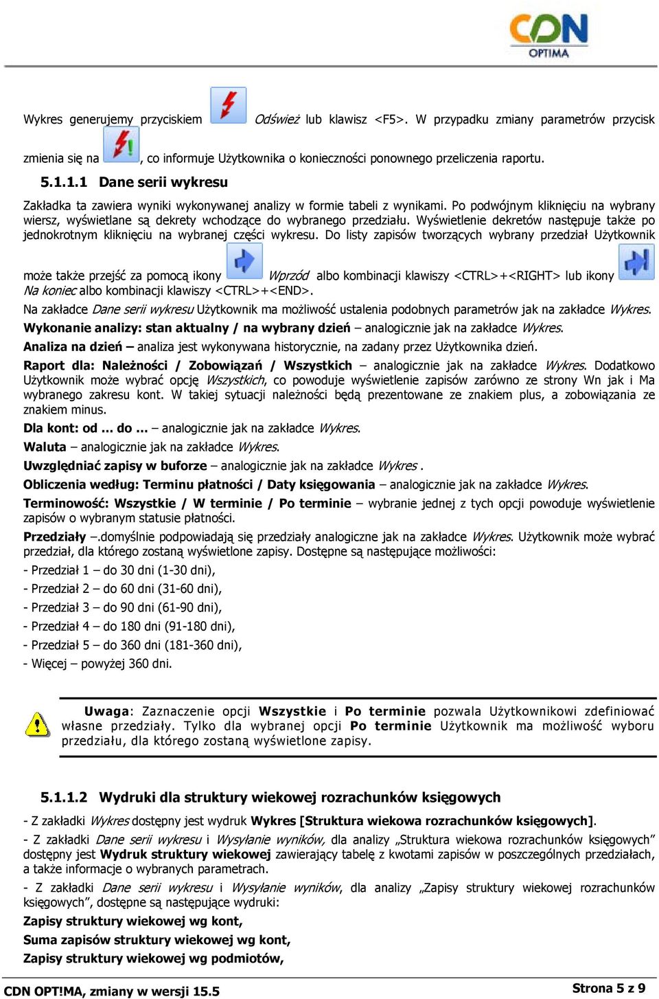 Po podwójnym kliknięciu na wybrany wiersz, wyświetlane są dekrety wchodzące do wybranego przedziału. Wyświetlenie dekretów następuje także po jednokrotnym kliknięciu na wybranej części wykresu.