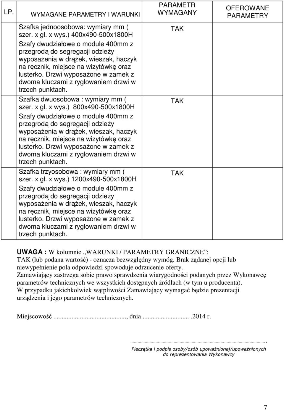 Drzwi wyposażone w zamek z dwoma kluczami z ryglowaniem drzwi w trzech punktach. TAK Szafka dwuosobowa : wymiary mm ( szer. x gł. x wys.