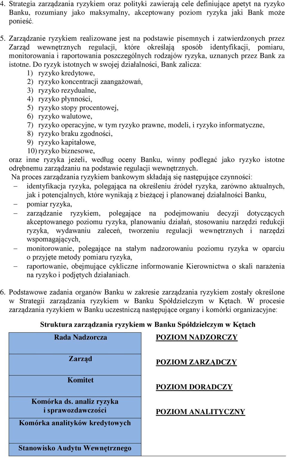 poszczególnych rodzajów ryzyka, uznanych przez Bank za istotne.