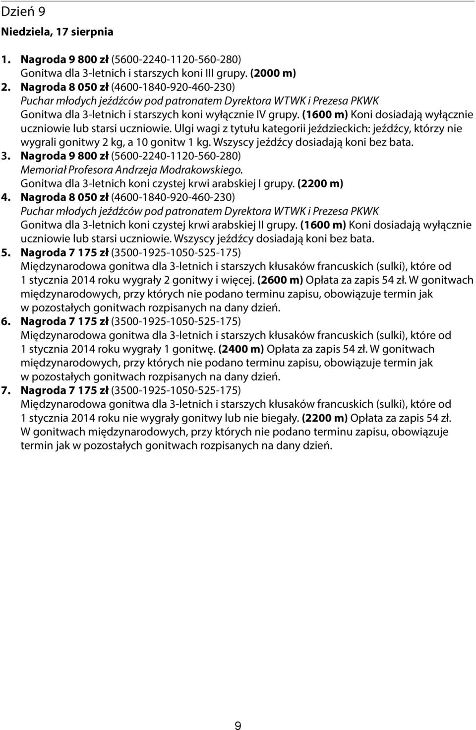 (1600 m) Koni dosiadają wyłącznie uczniowie lub starsi uczniowie. Ulgi wagi z tytułu kategorii jeździeckich: jeźdźcy, którzy nie wygrali gonitwy 2 kg, a 10 gonitw 1 kg.