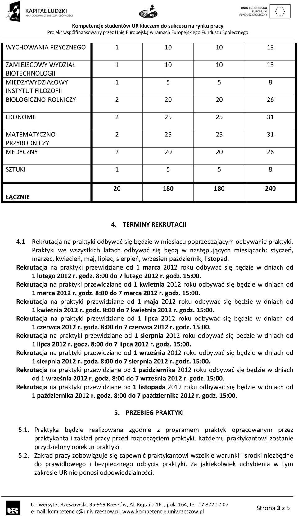 Praktyki we wszystkich latach odbywad się będą w następujących miesiącach: styczeo, marzec, kwiecieo, maj, lipiec, sierpieo, wrzesieo październik, listopad.