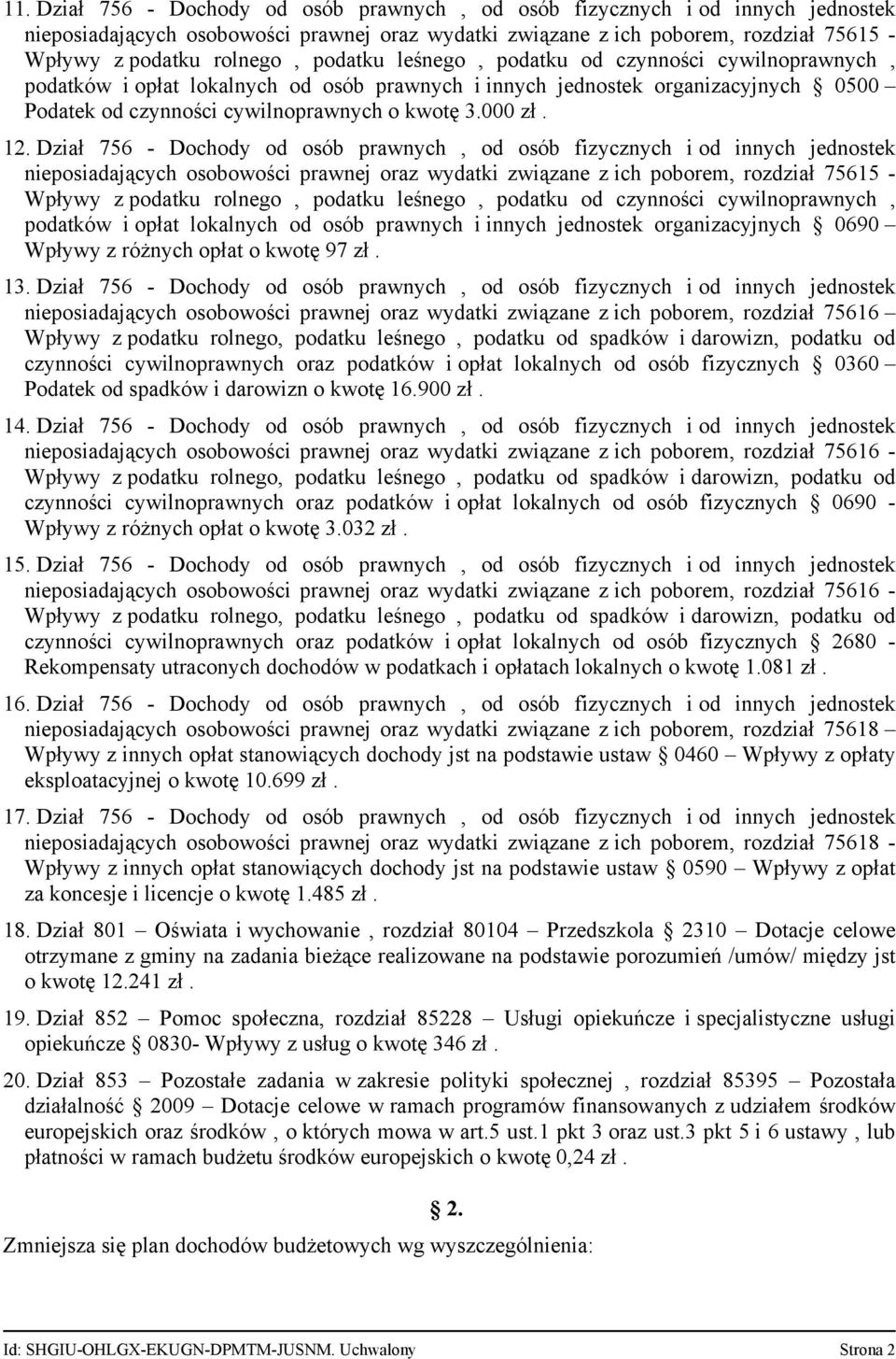 Dział 756 - Dochody od osób prawnych, od osób fizycznych i od innych jednostek podatków i opłat lokalnych od osób prawnych i innych jednostek organizacyjnych 0690 Wpływy z różnych opłat o kwotę 97 zł.