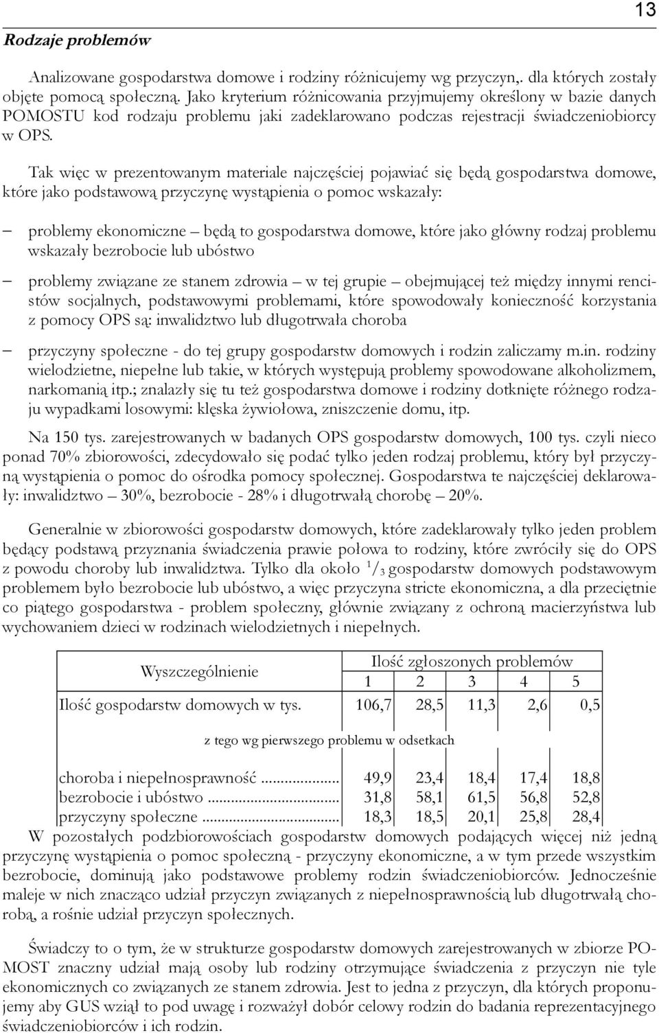 Tak więc w prezentowanym materiale najczęściej pojawiać się będą gospodarstwa domowe, które jako podstawową przyczynę wystąpienia o pomoc wskazały: problemy ekonomiczne będą to gospodarstwa domowe,