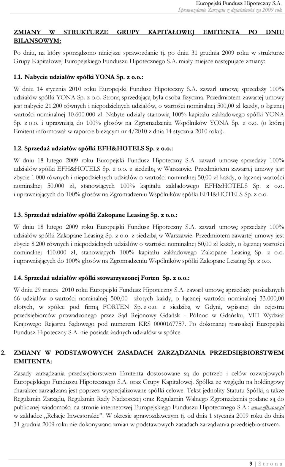 A. zawarł umowę sprzedaży 100% udziałów spółki YONA Sp. z o.o. Stroną sprzedającą była osoba fizyczna. Przedmiotem zawartej umowy jest nabycie 21.