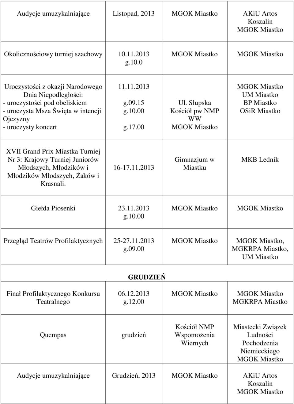 00 Ul. Słupska Kościół pw NMP WW UM Miastko BP Miastko OSiR Miastko XVII Grand Prix Miastka Turniej Nr 3: Krajowy Turniej Juniorów Młodszych, Młodzików i Młodzików Młodszych, Żaków i Krasnali. 16-17.