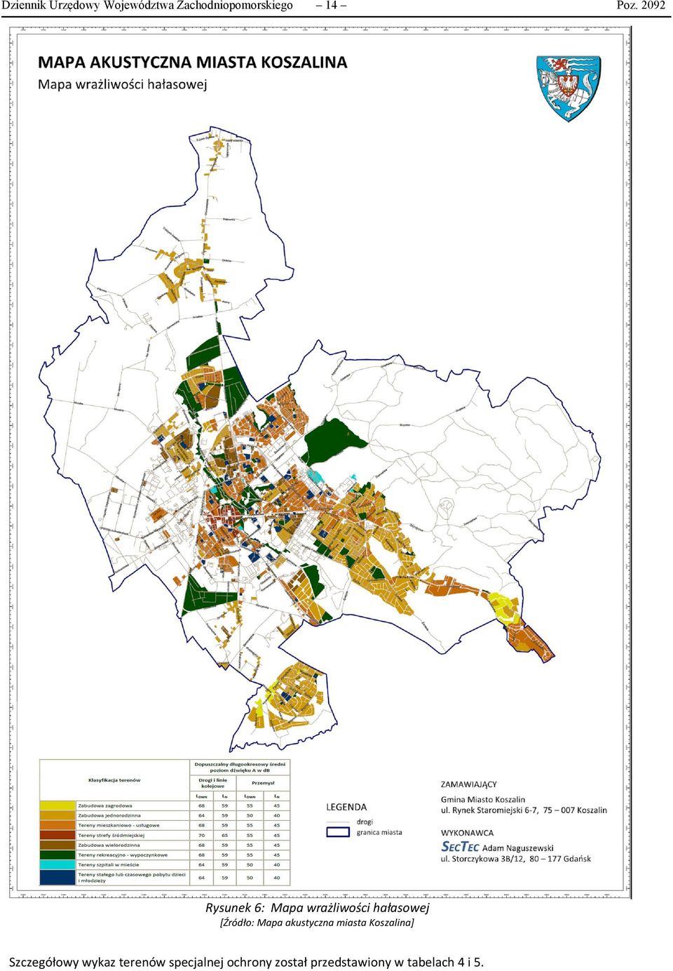 Mapa akustyczna miasta Koszalina] Szczegółowy wykaz