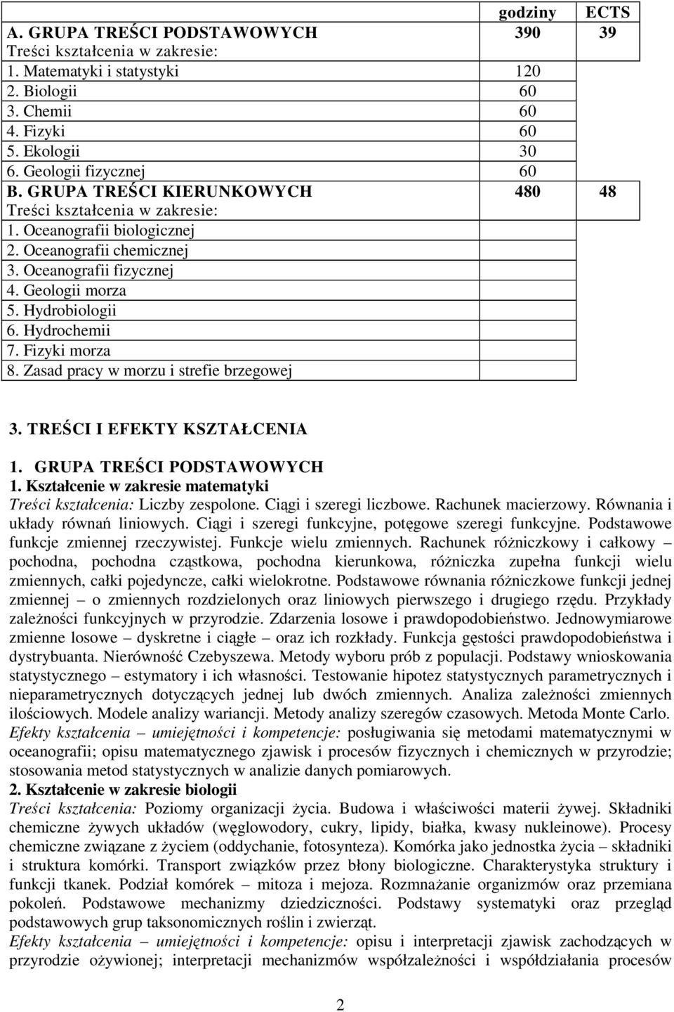 Fizyki morza 8. Zasad pracy w morzu i strefie brzegowej 3. TRECI I EFEKTY KSZTAŁCENIA 1. GRUPA TRECI PODSTAWOWYCH 1. Kształcenie w zakresie matematyki Treci kształcenia: Liczby zespolone.