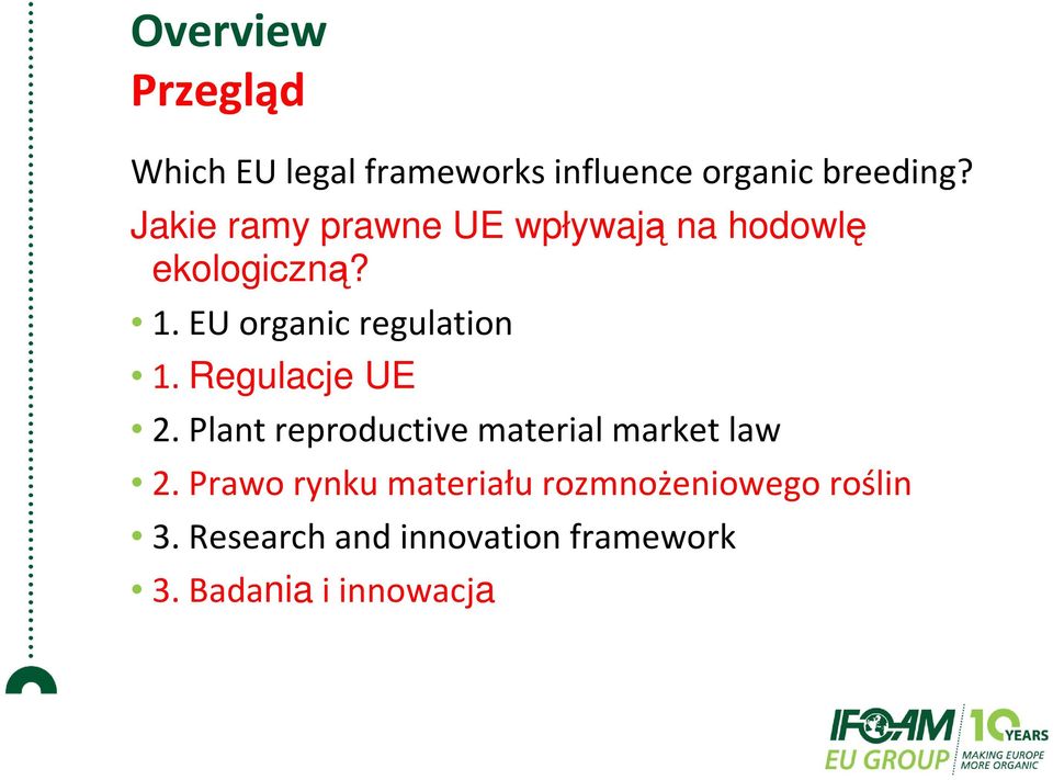 EU organic regulation 1. Regulacje UE 2.