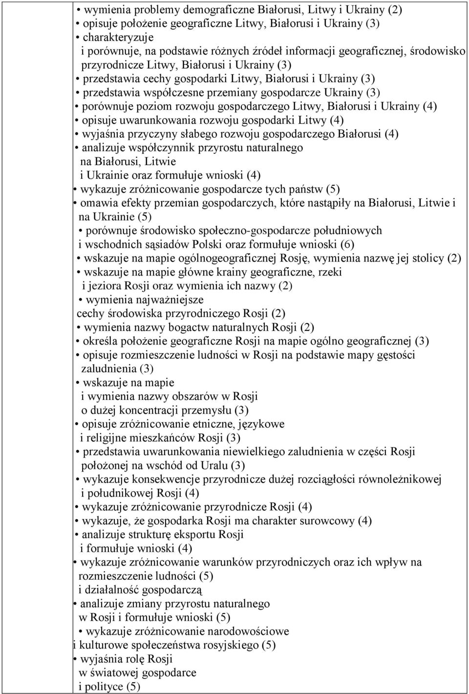 poziom rozwoju gospodarczego Litwy, Białorusi i Ukrainy (4) opisuje uwarunkowania rozwoju gospodarki Litwy (4) wyjaśnia przyczyny słabego rozwoju gospodarczego Białorusi (4) analizuje współczynnik