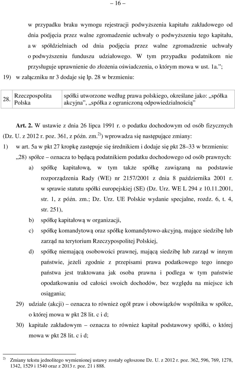 ; 19) w załączniku nr 3 dodaje się lp. 28 w brzmieniu: 28. Rzeczpospolita Polska spółki utworzone według prawa polskiego, określane jako: spółka akcyjna, spółka z ograniczoną odpowiedzialnością Art.