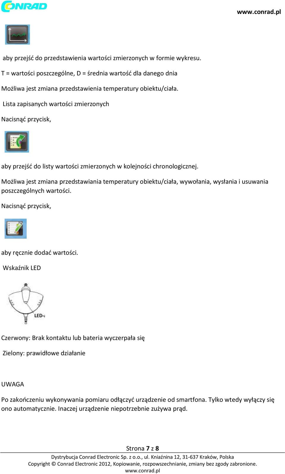 Lista zapisanych wartości zmierzonych aby przejść do listy wartości zmierzonych w kolejności chronologicznej.