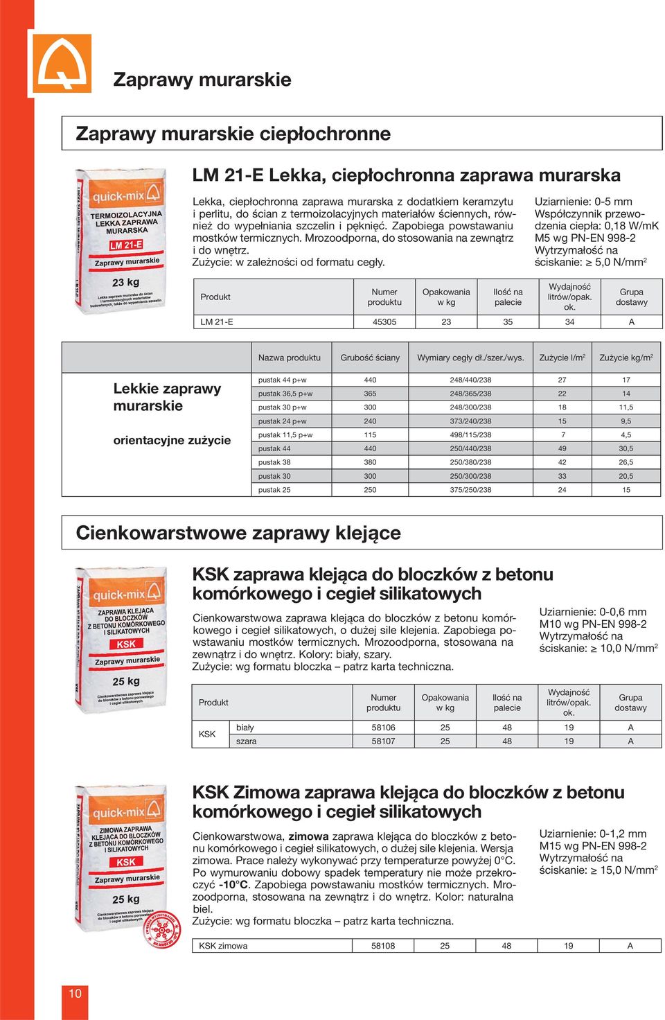 Uziarnienie: 0-5 mm Współczynnik przewodzenia ciepła: 0,18 W/mK LM 21-E 45305 23 35 34 A Nazwa Grubość ściany Wymiary cegły dł./szer./wys.