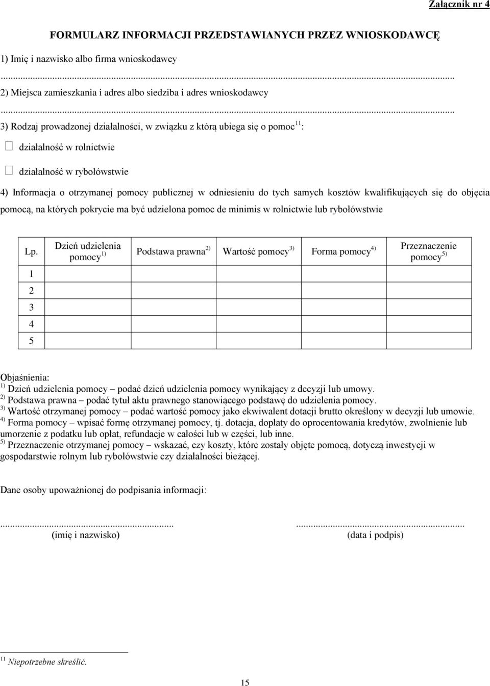 samych kosztów kwalifikujących się do objęcia pomocą, na których pokrycie ma być udzielona pomoc de minimis w rolnictwie lub rybołówstwie Lp.