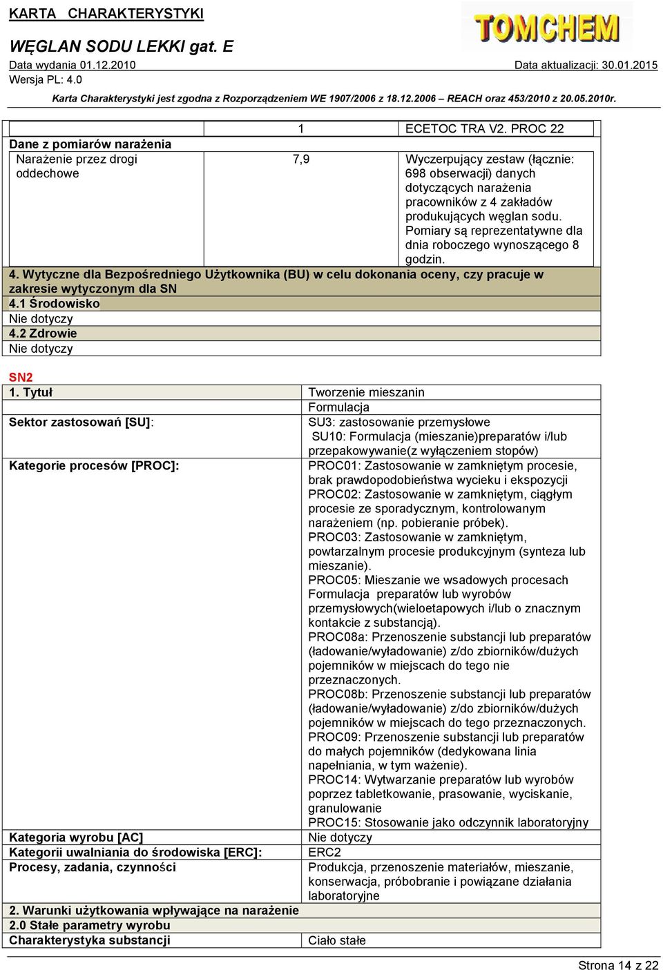 Pomiary są reprezentatywne dla dnia roboczego wynoszącego 8 godzin. 4. Wytyczne dla Bezpośredniego Użytkownika (BU) w celu dokonania oceny, czy pracuje w zakresie wytyczonym dla SN 4.