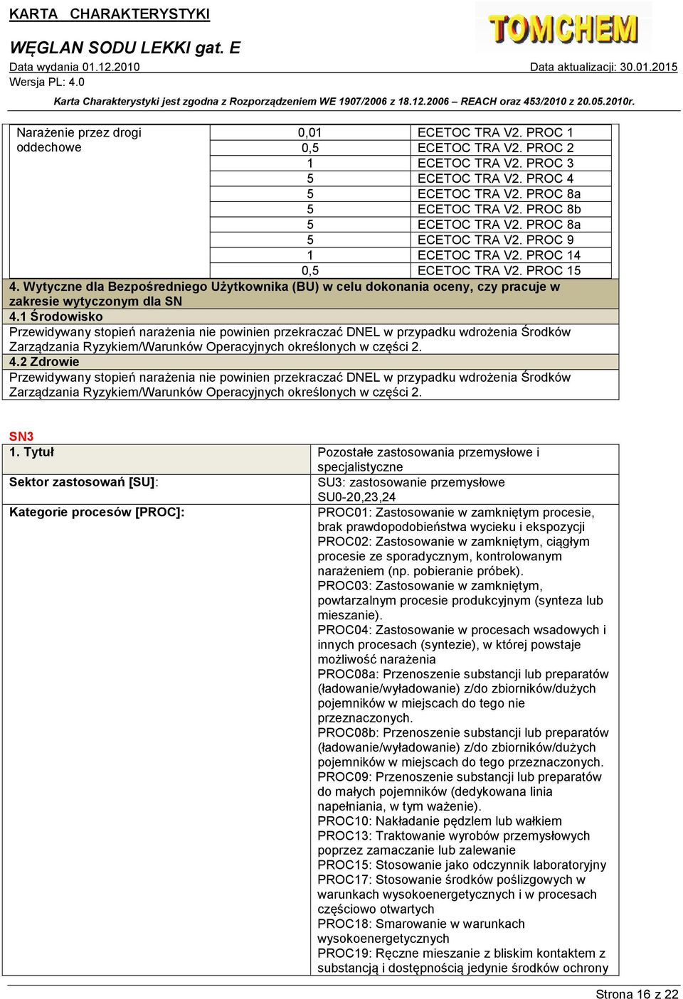 1 Środowisko Przewidywany stopień narażenia nie powinien przekraczać DNEL w przypadku wdrożenia Środków Zarządzania Ryzykiem/Warunków Operacyjnych określonych w części 2. 4.