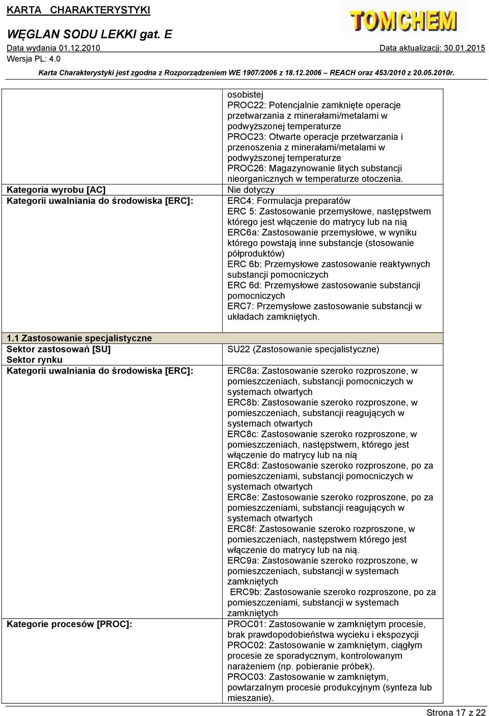 z minerałami/metalami w podwyższonej temperaturze PROC23: Otwarte operacje przetwarzania i przenoszenia z minerałami/metalami w podwyższonej temperaturze PROC26: Magazynowanie litych substancji