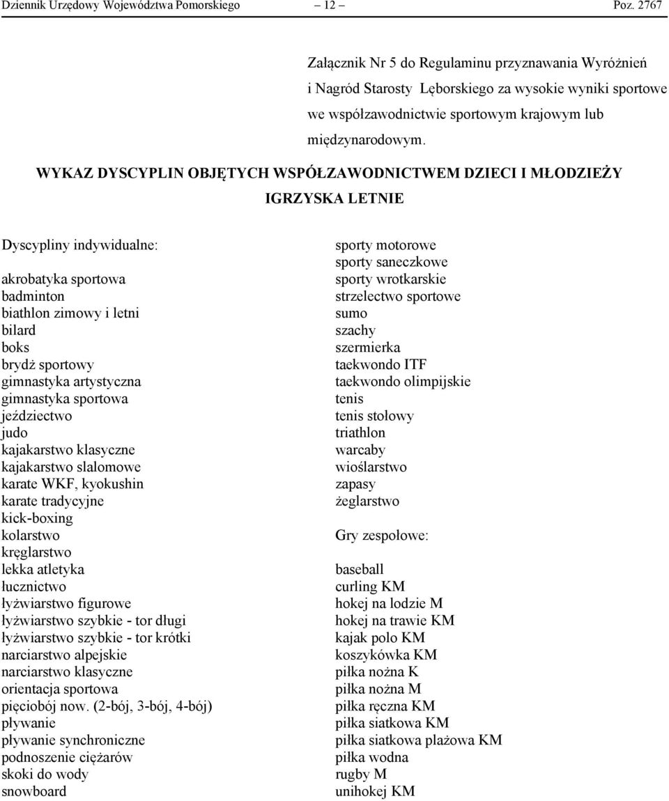 WYKAZ DYSCYPLIN OBJĘTYCH WSPÓŁZAWODNICTWEM DZIECI I MŁODZIEŻY IGRZYSKA LETNIE Dyscypliny indywidualne: akrobatyka sportowa badminton biathlon zimowy i letni bilard boks brydż sportowy gimnastyka