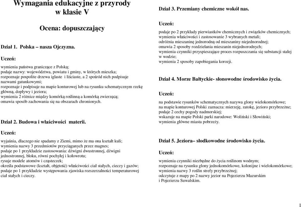 komórką roślinną a komórką zwierzęcą; omawia sposób zachowania się na obszarach chronionych. Dział 2. Budowa i właściwości materii.