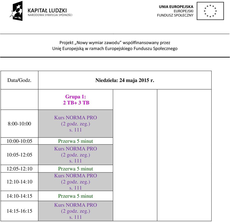 10:05-12:05 12:05-12:10 Przerwa 5 minut