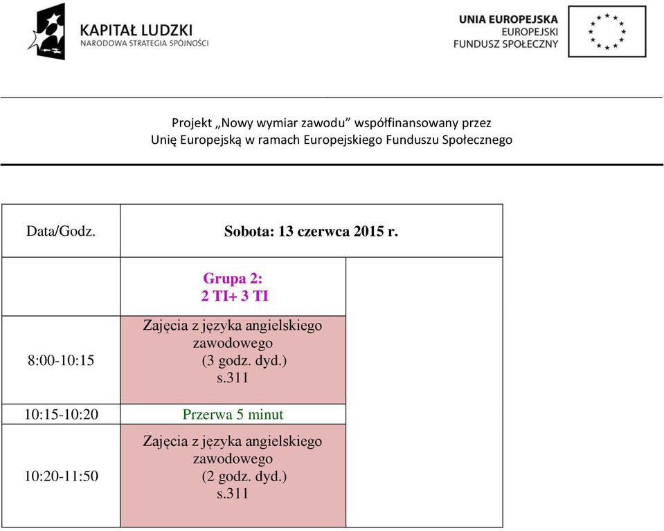 311 10:15-10:20 Przerwa 5 minut