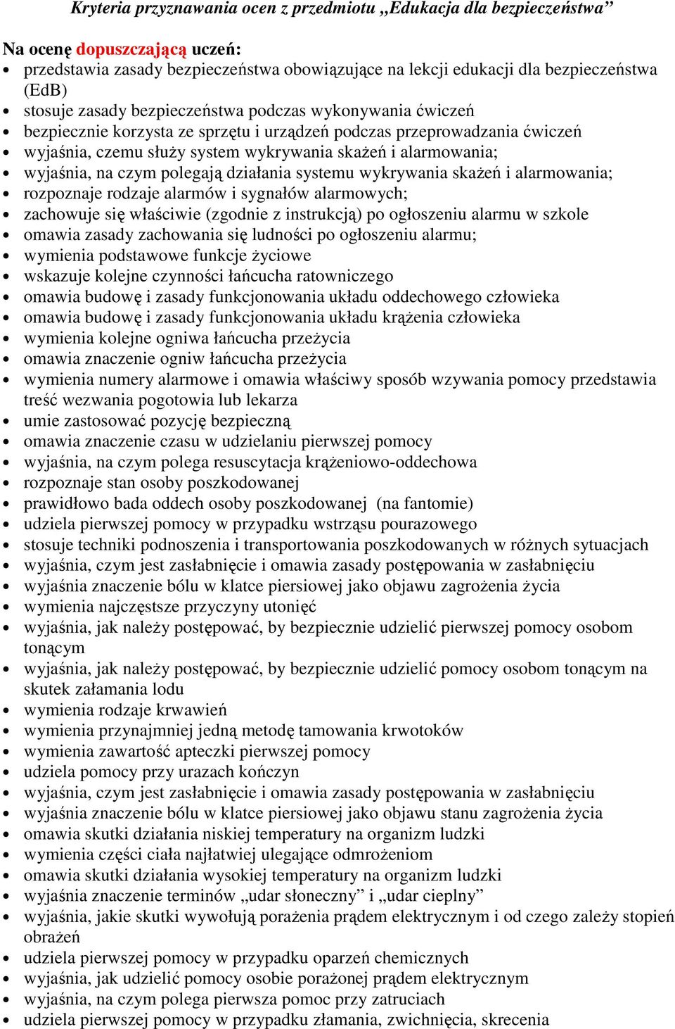 czym polegają działania systemu wykrywania skaŝeń i alarmowania; rozpoznaje rodzaje alarmów i sygnałów alarmowych; zachowuje się właściwie (zgodnie z instrukcją) po ogłoszeniu alarmu w szkole omawia