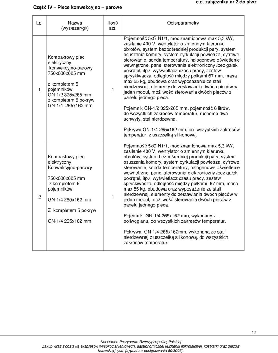 kw, zasilanie 400 V, wentylator o zmiennym kierunku obrotów, system bezpośredniej produkcji pary, system osuszania komory, system cyrkulacji powietrza, cyfrowe sterowanie, sonda temperatury,