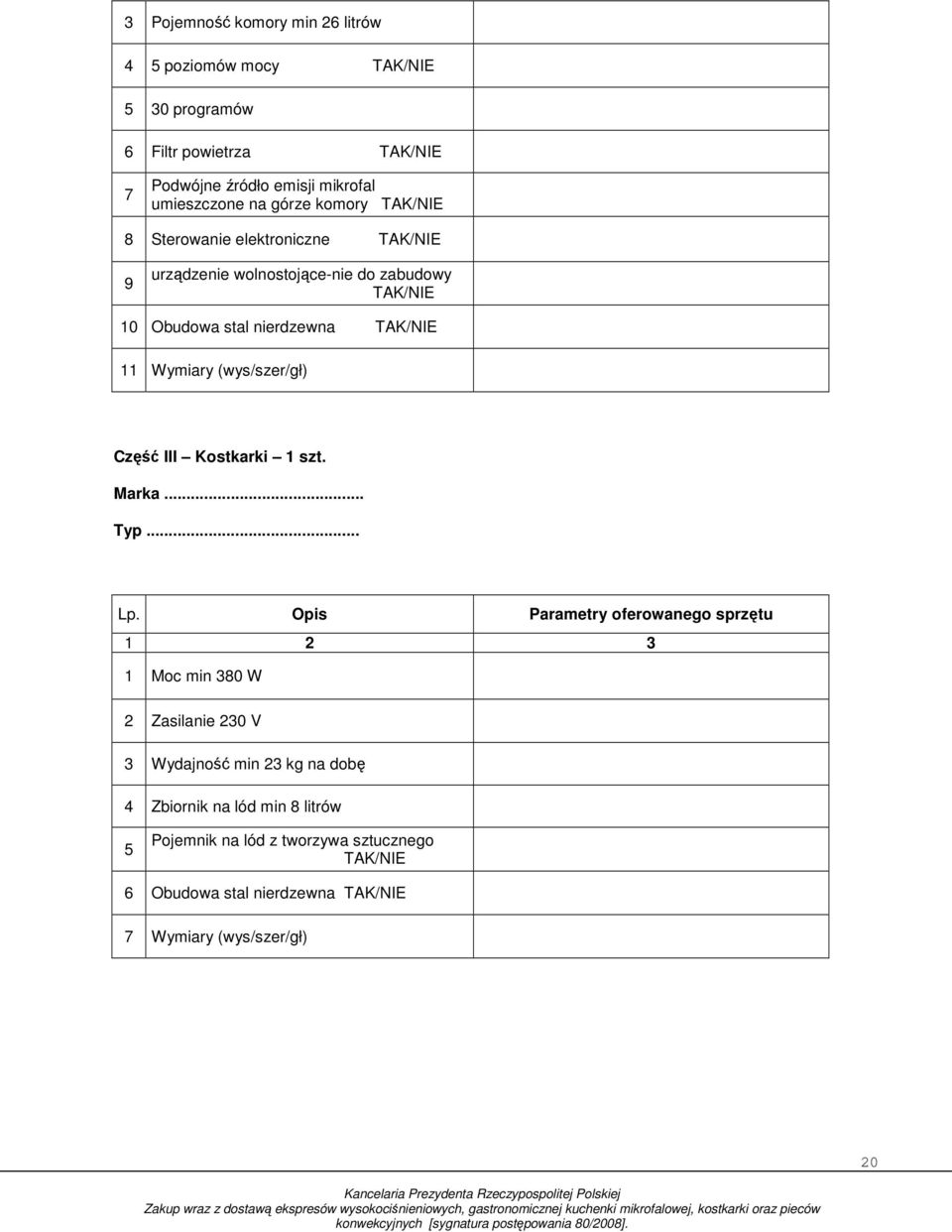 Część III Kostkarki szt. Marka... Typ... Lp.