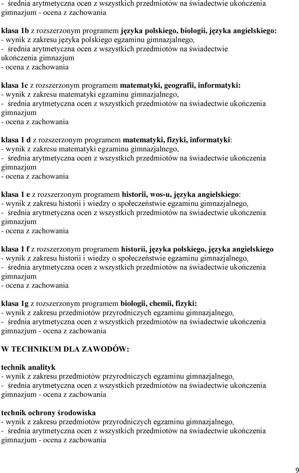 gimnazjum - ocena z zachowania klasa 1 d z rozszerzonym programem matematyki, fizyki, informatyki: - wynik z zakresu matematyki egzaminu gimnazjalnego, gimnazjum - ocena z zachowania klasa 1 e z