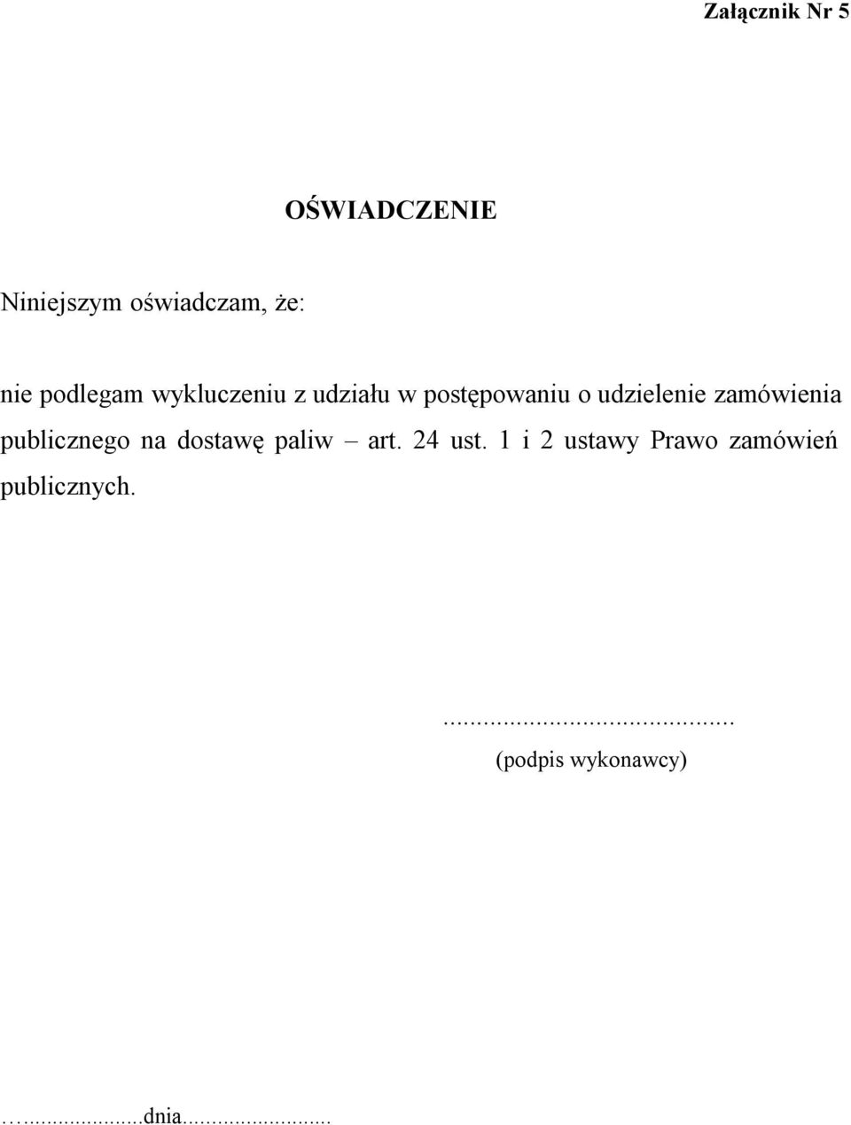 zamówienia publicznego na dostawę paliw art. 24 ust.