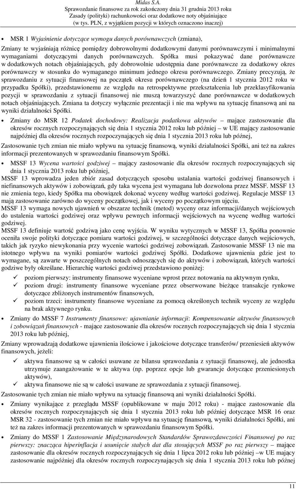 Spółka musi pokazywać dane porównawcze w dodatkowych notach objaśniających, gdy dobrowolnie udostępnia dane porównawcze za dodatkowy okres porównawczy w stosunku do wymaganego minimum jednego okresu