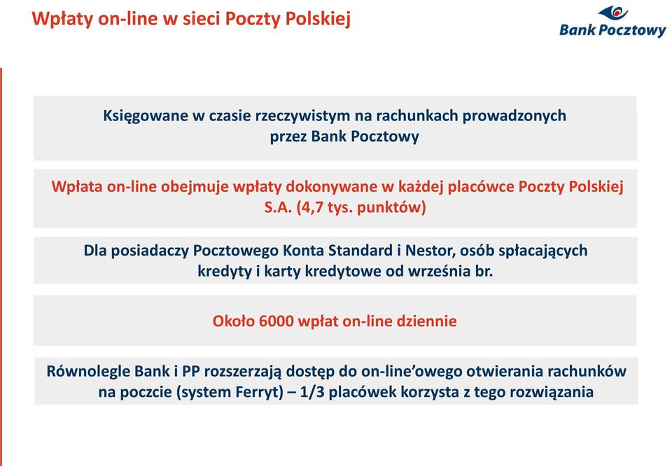 punktów) Dla posiadaczy Pocztowego Konta Standard i Nestor, osób spłacających kredyty i karty kredytowe od września br.