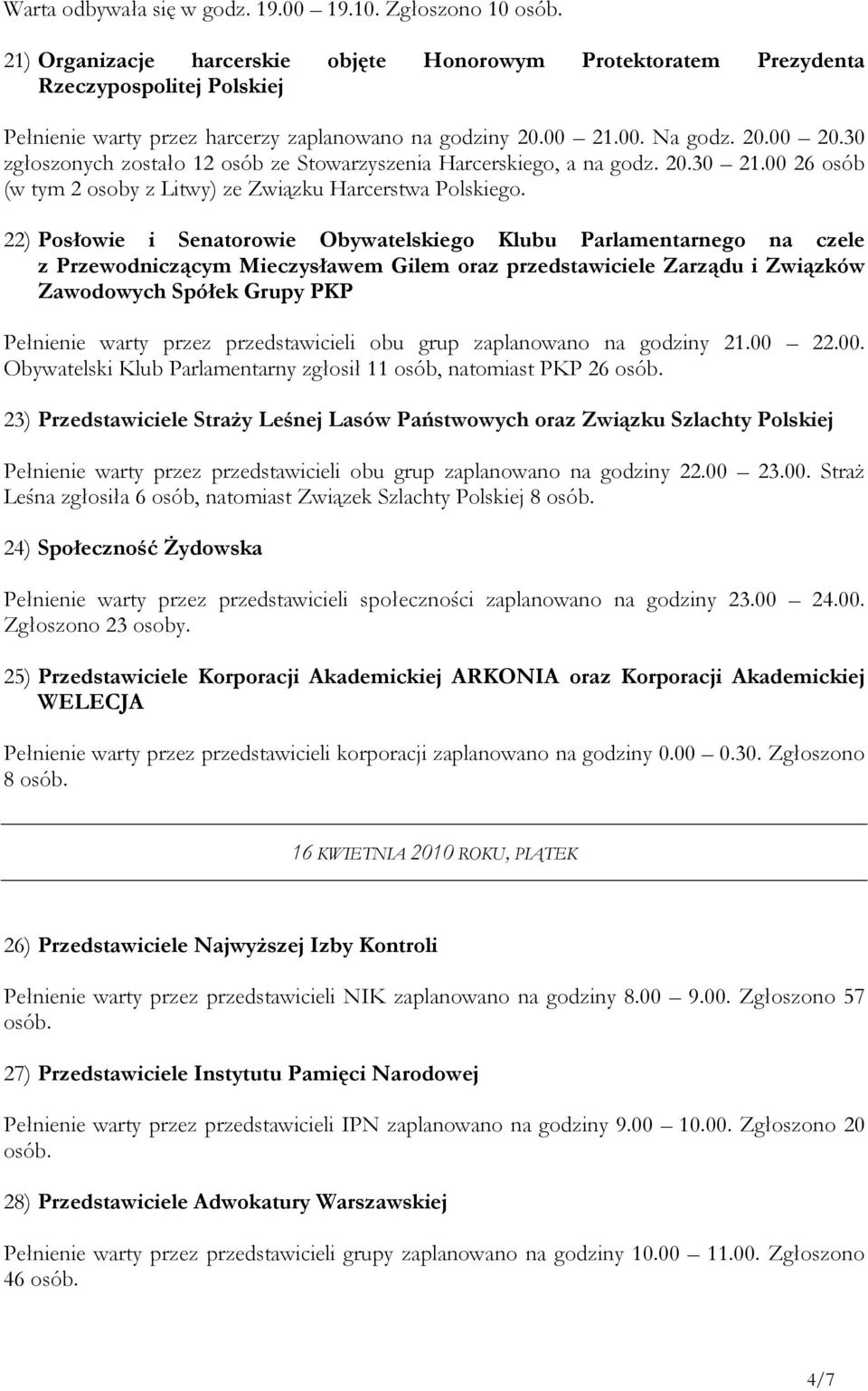 30 zgłoszonych zostało 12 osób ze Stowarzyszenia Harcerskiego, a na godz. 20.30 21.00 26 osób (w tym 2 osoby z Litwy) ze Związku Harcerstwa Polskiego.