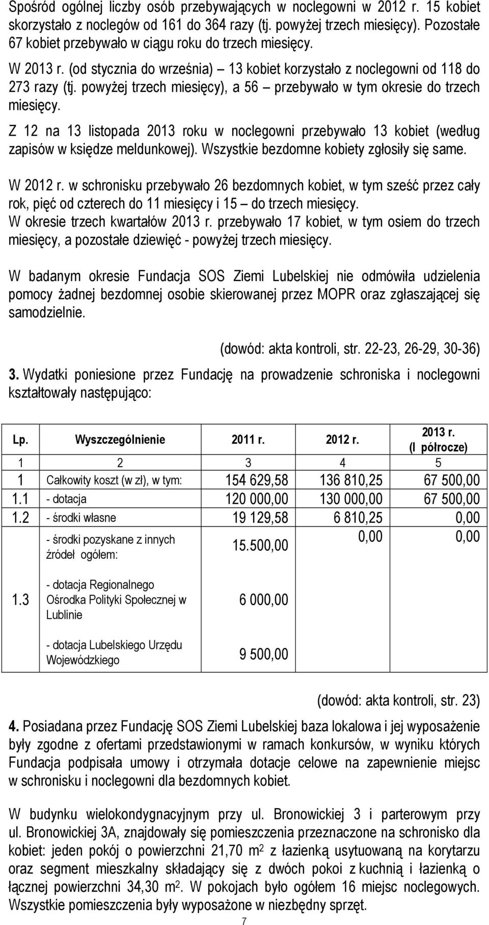 powyŝej trzech miesięcy), a 56 przebywało w tym okresie do trzech miesięcy. Z 12 na 13 listopada 2013 roku w noclegowni przebywało 13 kobiet (według zapisów w księdze meldunkowej).