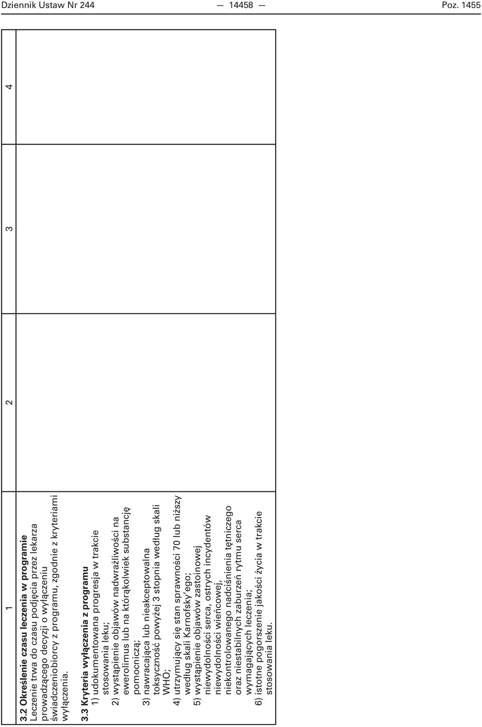 3 Kryteria wyłączenia z programu 1) udokumentowana progresja w trakcie stosowania leku; 2) wystąpienie objawów nadwrażliwości na ewerolimus lub na którąkolwiek substancję pomocniczą; 3) nawracająca