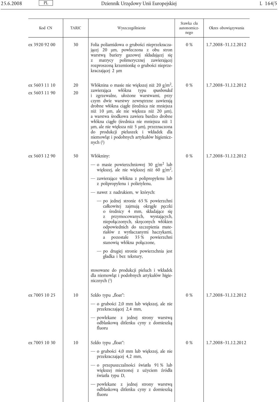 zgrzewalne, ułożone warstwami, przy czym dwie warstwy zewnętrzne zawierają drobne włókna ciągłe (średnica nie mniejsza niż 10 μm, ale nie większa niż 20 μm), a warstwa środkowa zawiera bardzo drobne