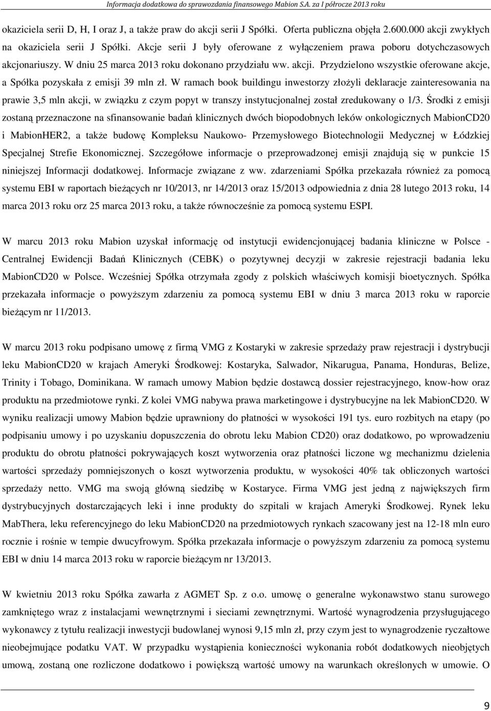 Przydzielono wszystkie oferowane akcje, a Spółka pozyskała z emisji 39 mln zł.