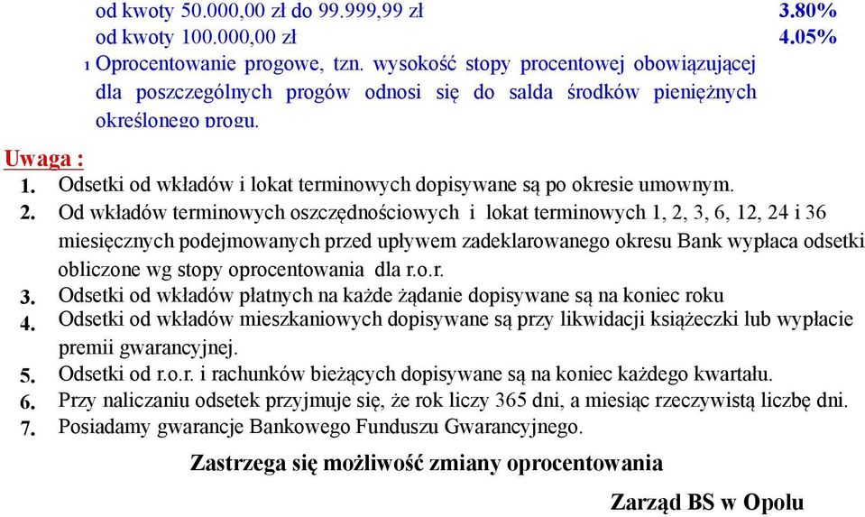 Odsetki od wkładów i lokat terminowych dopisywane są po okresie umownym. 2.