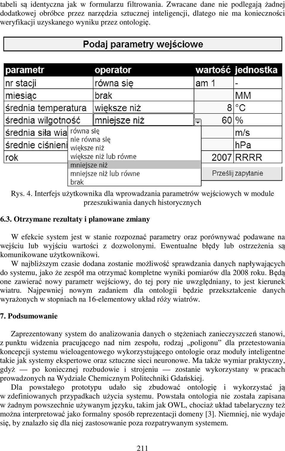 Interfejs użytkownika dla wprowadzania parametrów wejściowych w module przeszukiwania danych historycznych 6.3.