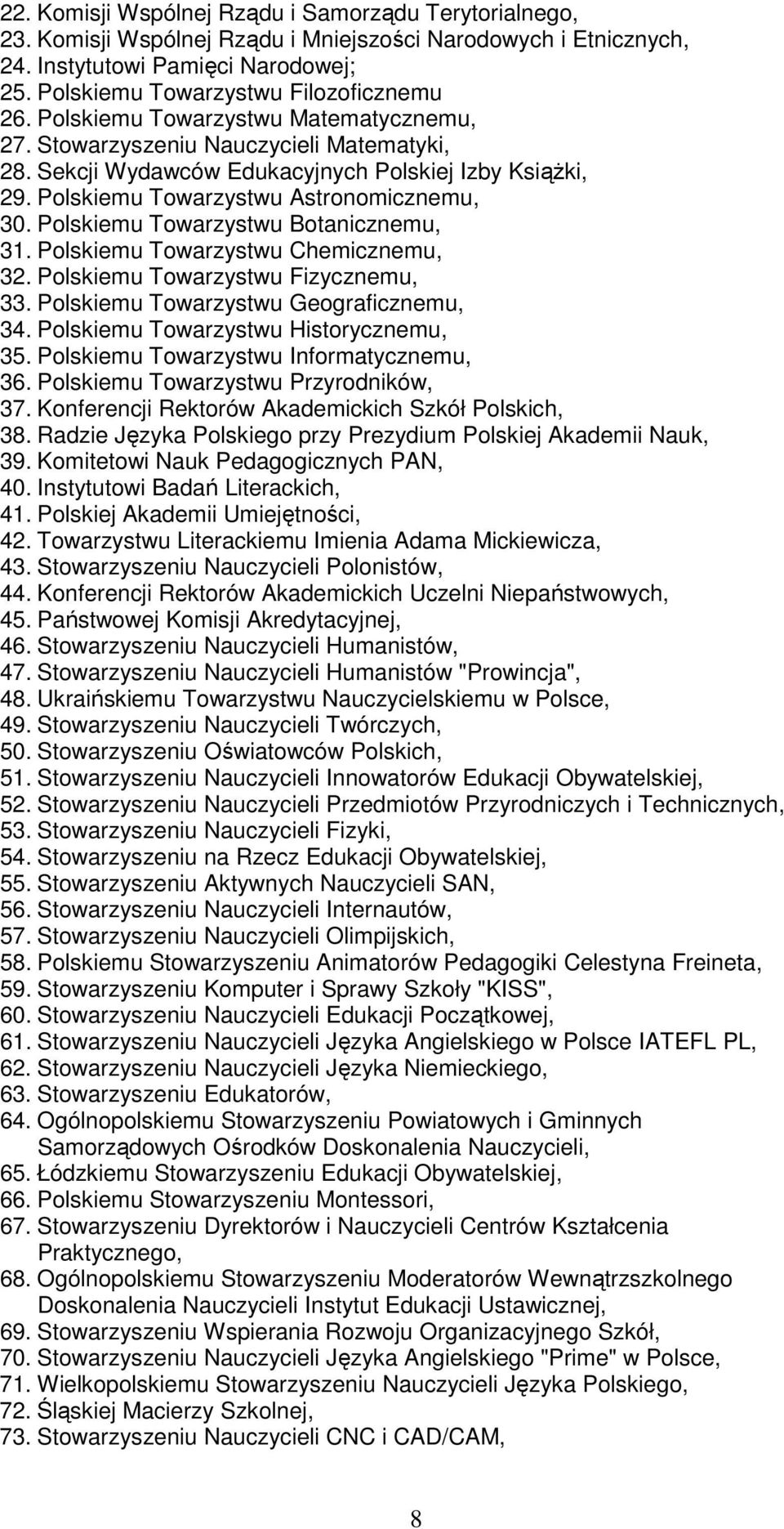 Polskiemu Towarzystwu Botanicznemu, 31. Polskiemu Towarzystwu Chemicznemu, 32. Polskiemu Towarzystwu Fizycznemu, 33. Polskiemu Towarzystwu Geograficznemu, 34. Polskiemu Towarzystwu Historycznemu, 35.
