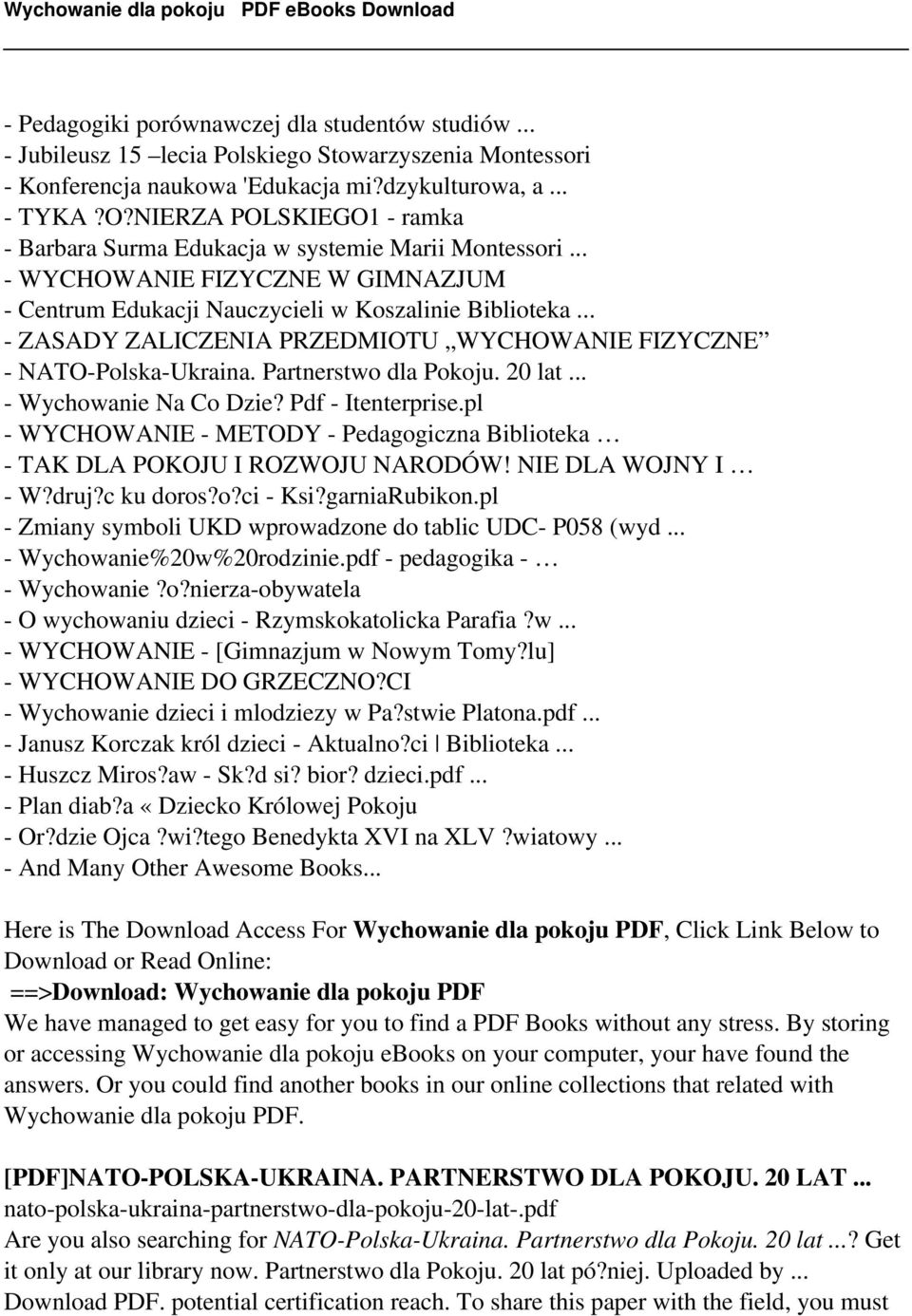 .. - ZASADY ZALICZENIA PRZEDMIOTU WYCHOWANIE FIZYCZNE - NATO-Polska-Ukraina. Partnerstwo dla Pokoju. 20 lat... - Wychowanie Na Co Dzie? Pdf - Itenterprise.