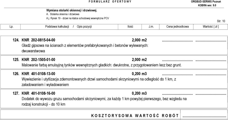 KNR 202-0815-04-00 2,000 m2...... 125. KNR 202-1505-01-00 2,000 m2...... 126. KNR 401-0108-13-00 0,200 m3.