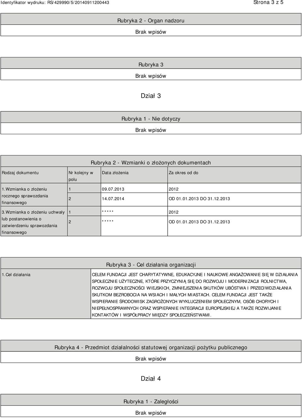 01.2013 DO 31.12.2013 Rubryka 3 - Cel działania organizacji 1.