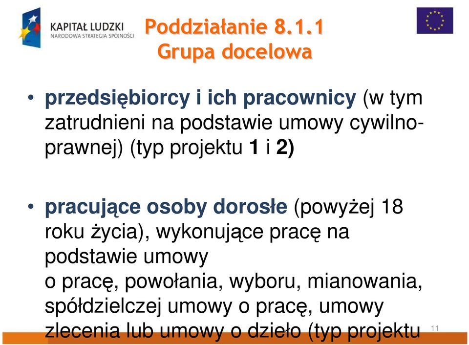 cywilnoprawnej) (typ projektu 1 i 2) pracujące osoby dorosłe (powyŝej 18 roku Ŝycia),